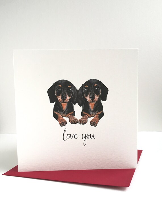 Love you Sausage dogs card. Cute sausage dog valentines card Etsy