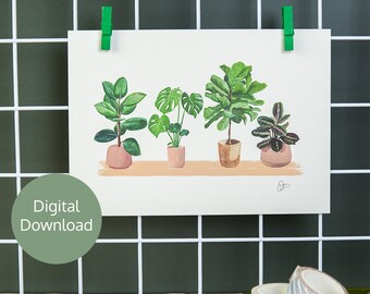 House Plants Illustration - Digital Print - Printable Quote Art