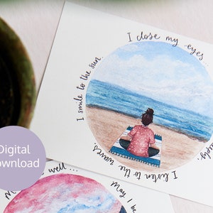 Beach Meditation postcard. Digital postcard. Gratitude print. Affirmation card. image 1