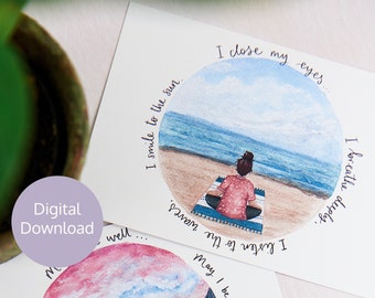 Beach Meditation postcard. Digital postcard. Gratitude print. Affirmation card.