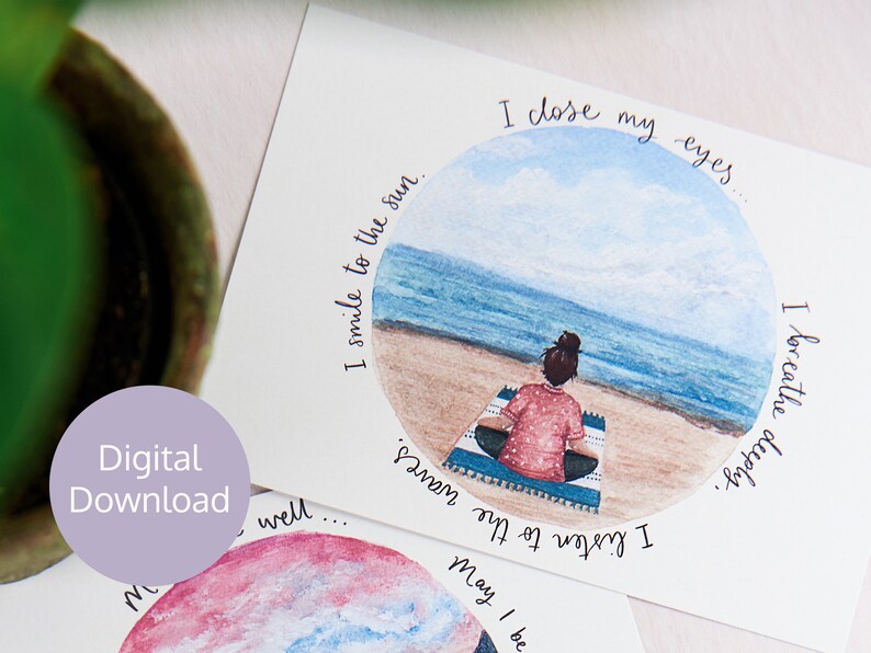 Beach Meditation postcard. Digital postcard. Gratitude print. Affirmation card. image 1