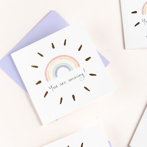 Pacote de 4 ou 10 cartas You are incríveis. Obrigado cartões arco-íris. Cartões de incentivo para amigos da Sunshine for Breakfast.
