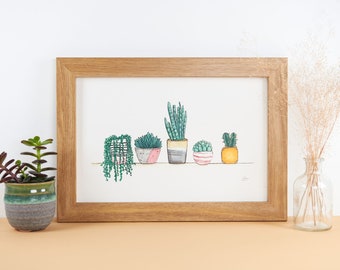 Ilustración de plantas de interior - A4 cactus art print. Regalo perfecto para los amantes de las plantas de interior de Sunshine for Breakfast