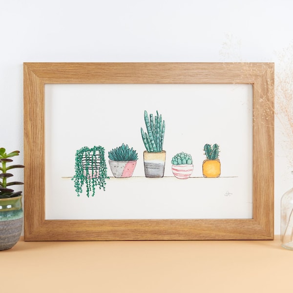 Kamerplanten aquarel kunstafdruk: cactus illustratie (A4)