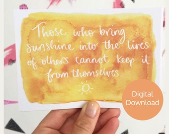 Sunshine postcard. Digital postcard. Positive quote art. Digital download art.
