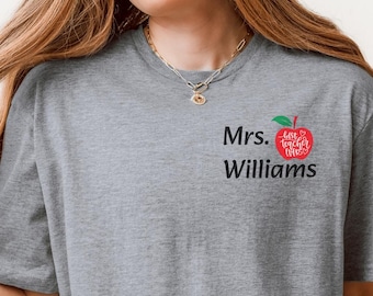 Camiseta personalizada con apellido de profesor, regreso a clases, camiseta de maestra, camiseta personalizada para profesor, agradecimiento al profesor, regalo para profesor