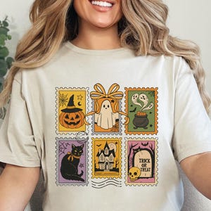 Retro Halloween Katze Geist Shirt, Girly Halloween Shirt, Herbst Shirt, Halloween T-Shirt, gruselige Saison Shirt, Kürbis Halloween, gruselige Mama