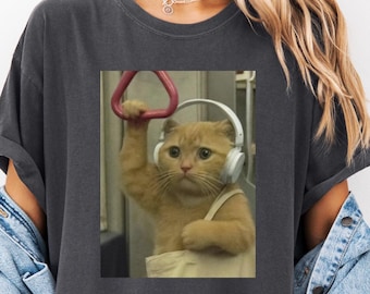 Camiseta con meme de gato del metro, tendencia popular de la generación Z, regalo para un idiota, regalo para amantes de los gatos, camiseta divertida de gatito, camiseta genial de gato, camiseta con meme popular