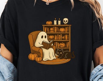Retro Geist-Lesebücher Hemd, Bibliothekar-Geist Halloween, Halloween-Lehrer-Hemd, Halloween-Hemd, Lehrer Geschenk, Boo Schule