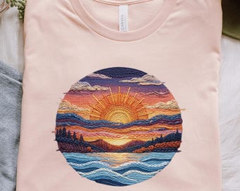 Camiseta Retro Sunset Drip, Camiseta Vintage Sun Crewneck Estética Boho, Camisetas de Playa, Regalo Neutral Acogedor con Gráfico Sunhine - No es Hilo Real Imitación