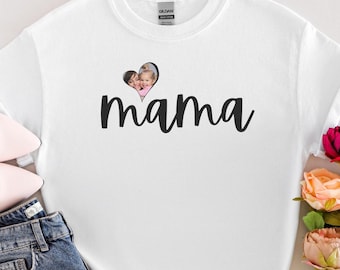 Camiseta personalizada para mamá, camiseta con foto personalizada, camiseta para mamá, estilo "Momy Vibes", camiseta para mamá, regalo del Día de la Madre, regalo familiar personalizado