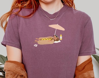 Camiseta divertida de verano con estampado de perrito caliente de Comfort Colors®, camiseta con estampado de perro salchicha, camiseta con gráfico divertido de perro salchicha, camiseta a rayas, regalo para amantes de los perros, camiseta de perro salchicha