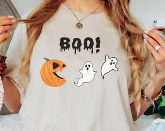 Halloween Pumpkin Eat Ghost Shirt, Funny Halloween Shirt, Halloween Gamer Gift, Halloween Party Tee, Pumpkin Pac Man Shirt, Spooky Ghost Tee