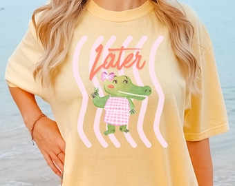 Camiseta Comfort Colors® Cute Later Gator, Camiseta See You Later Alligator, Camiseta engraçada com estampa de crocodilo para praia e verão, Camiseta moderna para férias