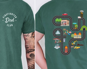 Camiseta Comfort Colors® del Club de Papás Bomberos, Camiseta para Papá Bombero, Camiseta interactiva de coches y carreteras para niños, Regalo del Día del Padre, Regalo del Día del Padre para papá