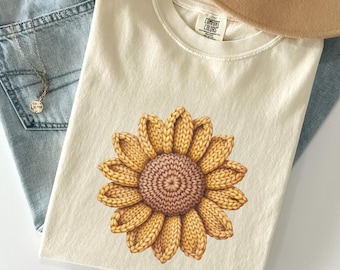 Camiseta Comfort Colors® Patchwork con girasoles, camiseta floral, camiseta vintage con flores, camiseta cottagecore con girasoles, regalo para amantes de las flores - Parche no real