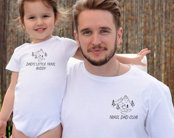 Camiseta Trail Dad Club, Camiseta Adventure Dad, Body para bebé "El compañero de aventuras de papá", Conjunto a juego para papá e hijo, Regalo del Día del Padre, Regalo para papá