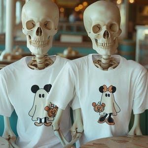 Comfort Colors® Retro Mickey Minnie Halloween Couple Shirts, Mickey Ghost Shirt, Minnie Ghost Shirt, Spooky Season Shirt, Disney Halloween