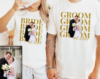 Camiseta Comfort Colors personalizada con foto de novios, regalos de boda, camiseta de compromiso, camiseta de boda a juego, camiseta personalizada para parejas, camiseta de luna de miel