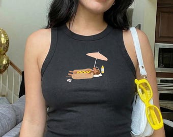 Camiseta corta divertida de verano con estampado de perrito caliente, camiseta de perro salchicha, camiseta divertida de perro salchicha, camiseta a rayas, regalo para amantes de los perros, camiseta de perro salchicha, camiseta Bella Canvas