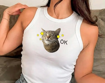 Camiseta divertida de gato para bebé, camiseta de gato, top de gato con meme, camiseta gráfica de gatito lindo, top crop top estilo Y2K, camiseta de gato con meme lindo, regalo para amantes de los gatos, camiseta Bella Canvas
