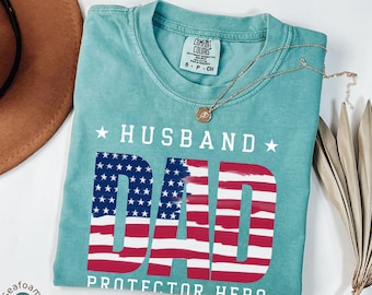 Comfort Colors® Dad Protector Hero T-shirt, shirt grappig vader, shirt vaderdag, shirt cadeau man, shirt vader vader, shirt vader vaderdag, shirt patriottische vader