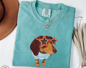 Camiseta de perro salchicha con colores cómodos, camiseta con perro salchicha, divertida camiseta con gráfico de perro salchicha, camiseta a rayas para amantes de los perros, camiseta moderna para mascotas, Doxie