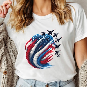 Realistic Jet Planes T-Shirt, Patriotic 4th of July Shirt, American Flag Tee, Freedom Military Plane Shirt, Independence Day Graphic Tee