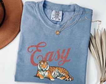Easy Tiger Comfort Colors® T-shirt, Vintage Distressed Tiger-skjorta, Överdimensionerad Retro Tiger-t-shirt, Trendig Grunge Indie Boho-skjorta, Grafisk t-shirt