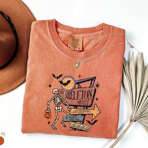 Comfort Colors Skellie Motel Funny Halloween Shirt, Funny Skeleton Halloween Fall Tee, Halloween Humor Vintage Shirt, Trendy Halloween shirt