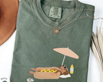 Comfort Colors Funny Summer Hot Dog Tee, Wiener Dog Tee,  Funny Sausage Dog Graphic T-Shirt, Striped Shirt Dog Lover Gift, Dachshund Shirt