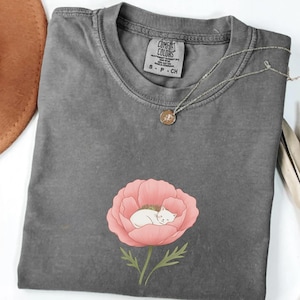 Kitty Cat Cottagecore Shirt, Cute Cat Comfort Colors Shirt, Wildflower botanical, Gift for Cat lover, Gift for Cat mom Daughter