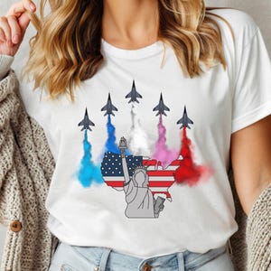 Realistic Jet Planes T-Shirt, Patriotic 4th of July Shirt, American Flag Tee, Freedom Military Plane Shirt, Independence Day Graphic Tee