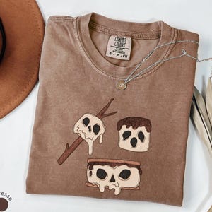 Ghost Marshmallow Shirt, Skull S’mores Tee, Creepy Cute Food Shirt, Spooky Season Outdoors Gifts, Spooky Marshmallow Shirt, Ghost Lover Gift