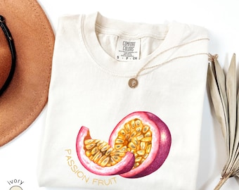 Comfort Colors® Passion Fruit Retro Grafik-Shirt, Vintage Fruit Label T-Shirt, Süßes Unisex T-Shirt, Obst-Liebhaber-Geschenk, Ästhetischer Sommer Shirt