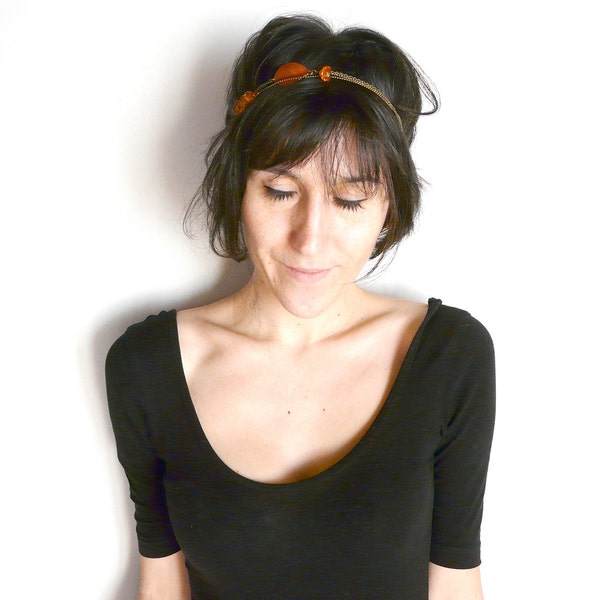 Burnt orange nasturtium headband ( flower and leaf, french, roaring twenties, womens, fall acessory, apricot, peach, botanical ) 09