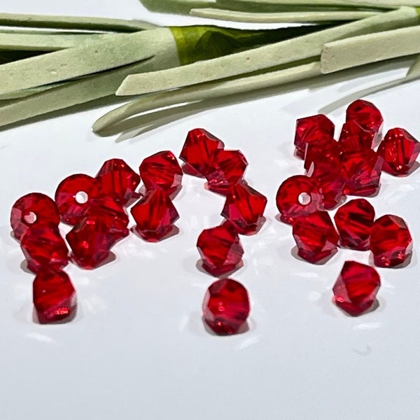 50 pièces - 4 mm cristal Swarovski rouge Siam clair-véritable cristallisé Xilion 5328 perles toupies-juillet pierre de naissance-cristaux de pierre de naissance-fournitures