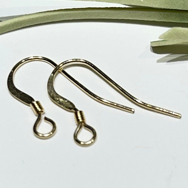 1 Pair - 14K Gold Filled Flattened Ear Wires With Loop and Coil-22 Gauge Ear Wires-Stamped 14/20 GF-Earring Findings-Jewelry Making Supplies