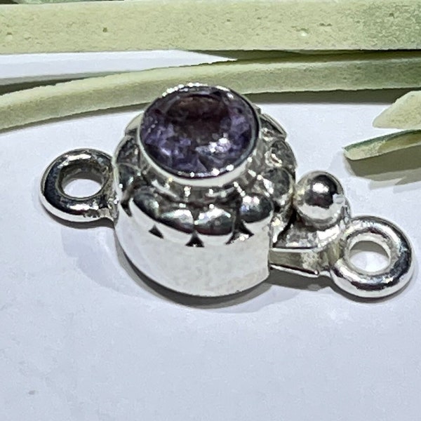 Box Clasp - 19x9mm Box Clasp-Round Clasp With Light Amethyst Swarovski Crystal Cabochon-Sterling Silver Tab Clasp-Designer Clasp-9mm Round