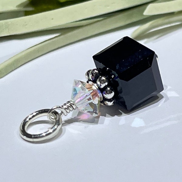 Pendant - Jet Black Crystal Cube Charm Pendant-Swarovski Cube Charm Pendant-Series 5601-Black Cube Pendant-Necklace Drop Dangle-Beaded Cube