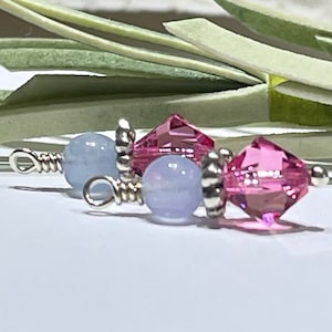 Swarovski Crystal & Jade Earring Charms: Rose Pink, Periwinkle Blue