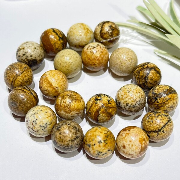 Brin de perle - 10mm Image Jaspe Gemstone Bead Strand-Natural Gemstone Beads-Shades of Brown Tan Gray Black-Neutral Stone-8 Inch Bead Strand