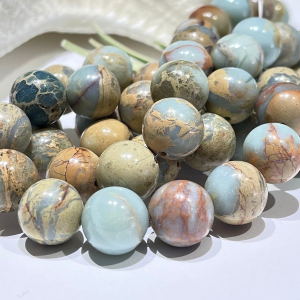 Bead Strand - 12mm Aqua Terra Jasper Gemstone Beads-Smooth Round Earthy Jasper Gemstone Beads-8 Inch Bead Strand-Jasper Stone Bead Strand