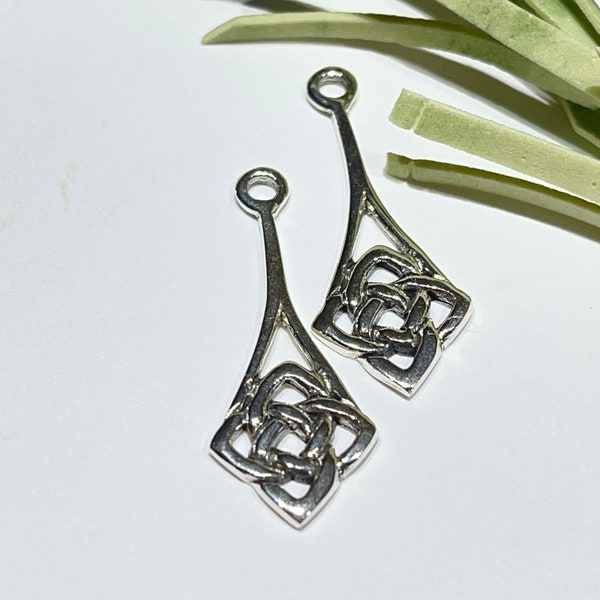 2 Piece - Celtic Charm Pendant-28x12mm Sterling Silver Endless Knot Celtic Charm Pendant-Celtic Woven Knot Charm Pendant-Triangle Charm