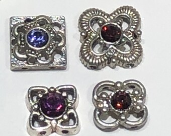 Slider Beads Silver Tone Iron Cross with Blingy Rhinestones 2 Hole Slider Charms Add some nice sliders with bling to your project 3pcs