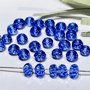 34 Sapphire Blue Crystal Glass Beads: 4x3mm Faceted Rondelle