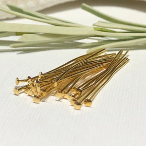 25 Vergoldete Messing Flachkopfstifte: 3 cm, 21 Gauge