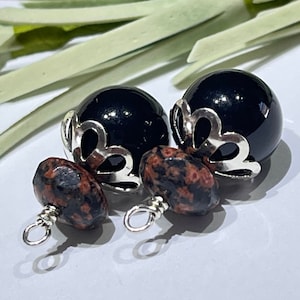 Black Pearl & Jasper Beaded Earring Charms: Sterling Silver, DIY Jewelry (2)