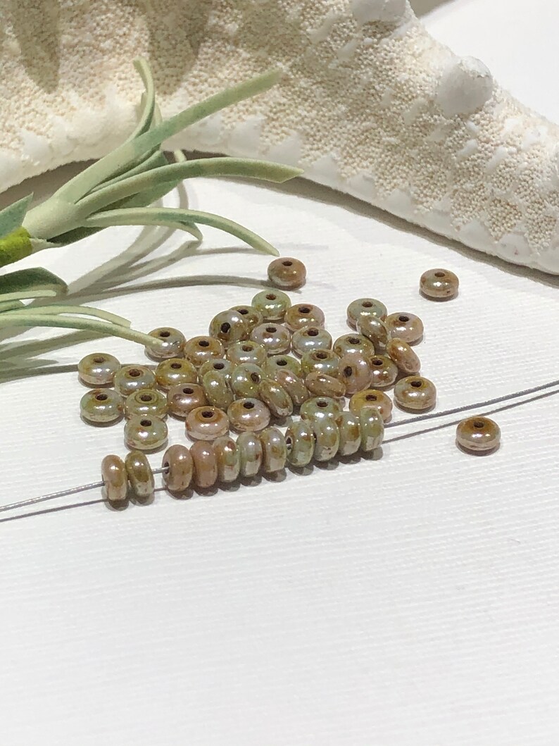 50 4mm Opaque Ivory Beige Luster Smooth Rondelles Czech Glass Beads 50 4mm Opaque Ivory Beige Luster Smooth Rondelles Czech Glass Beads