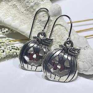 Jack O Lantern Pumpkin Earrings:  Antique Silver, Stainless Steel, Set of 2, Halloween